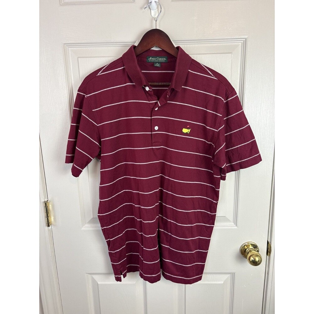Amen Corner Masters Polo 100% Pima Cotton Medium Golf Maroon Color Stripe 248